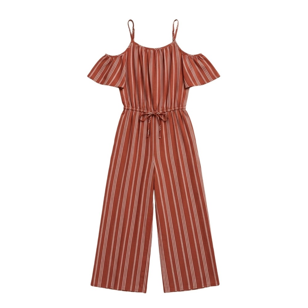 Jenna‎ & Jessie Kids Jumper Cold Shoulder Striped Rust Jumpsuit Size 10